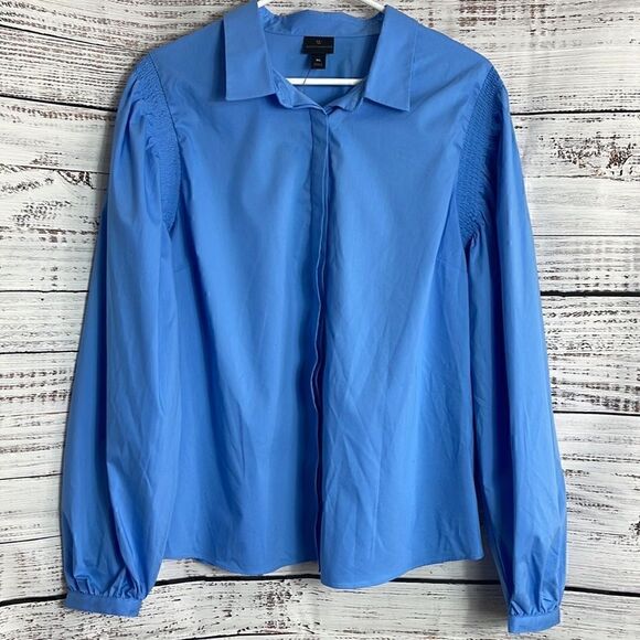 Worthington Top Womens Size XL Blue Puff Long Sleeve Button Up Blouse Cotton New - Picture 4 of 11